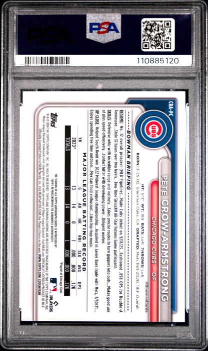 Pete Crow-Armstrong 2024 Bowman Chrome Yellow Refractor Auto #34/75 PSA 10 Gem Mint