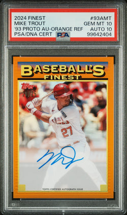 Mike Trout 2024 Topps Finest 1993 Prototype Orange Refractor Auto #20/25 PSA 10 Auto 10