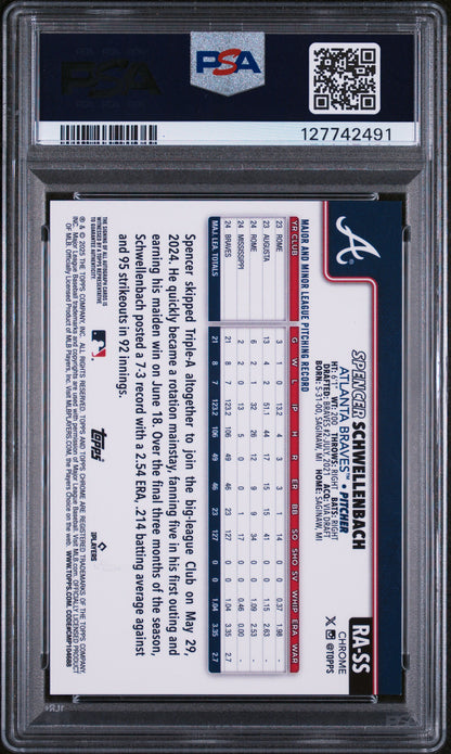 Spencer Schwellenbach 2025 Topps Chrome Sapphire Gold Rookie Auto #24/50 PSA 9 Mint