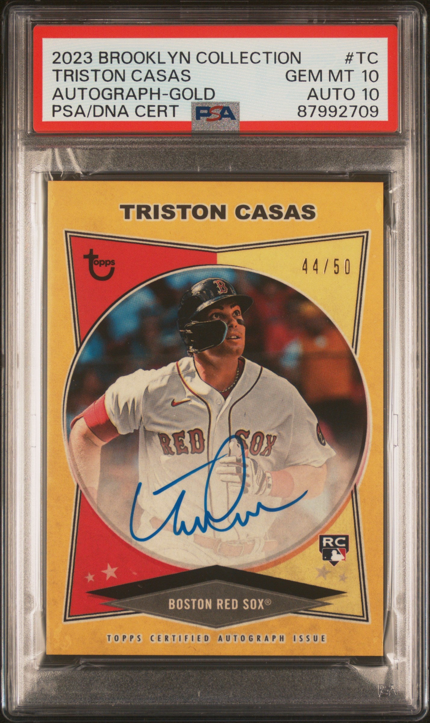 Triston Casas 2023 Topps Brooklyn Collection Gold Auto #44/50 PSA 10 Auto 10