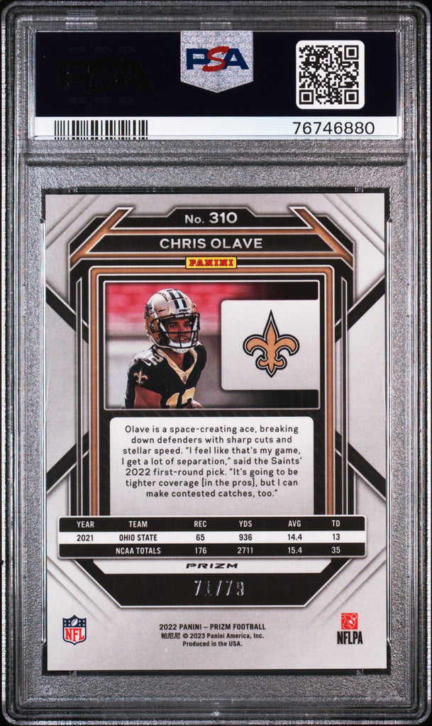 Chris Olave 2022 Panini Prizm #310 No Huddle Blue PSA 10 Gem Mint ...