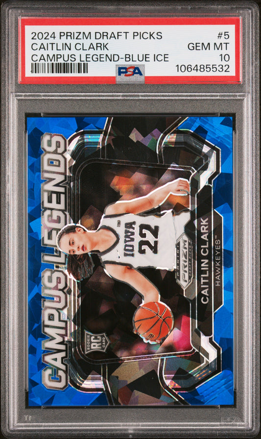 Caitlin Clark 2024 Panini Prizm Draft Picks Campus Legend Blue Ice #1/99 PSA 10 Gem Mint