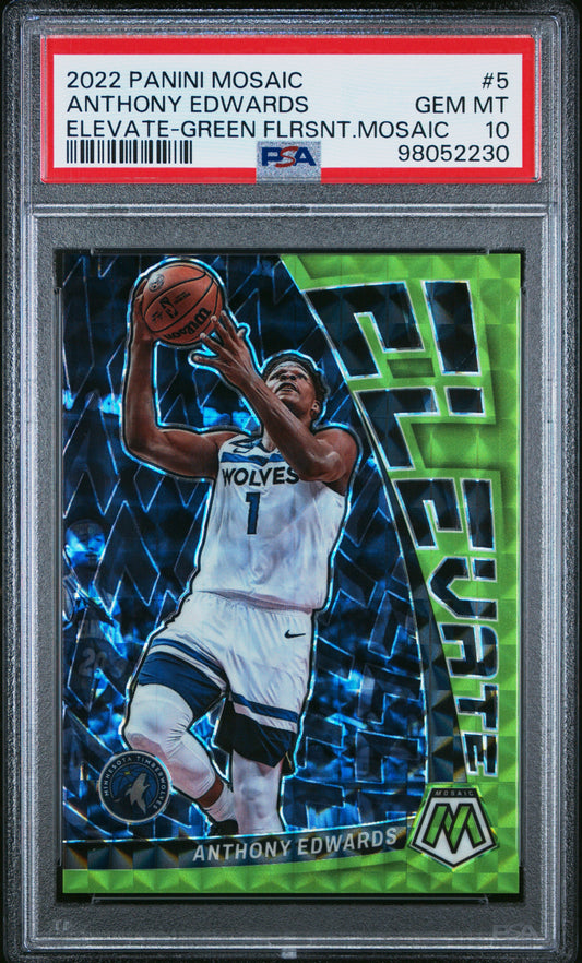 Anthony Edwards 2022 Panini Mosaic Green Fluorescent Elevate #6/10 PSA 10 Gem Mint