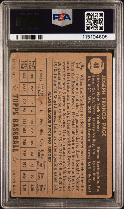 Joe Page Sain Bio Back 1952 Topps #48 Error PSA 2 Good