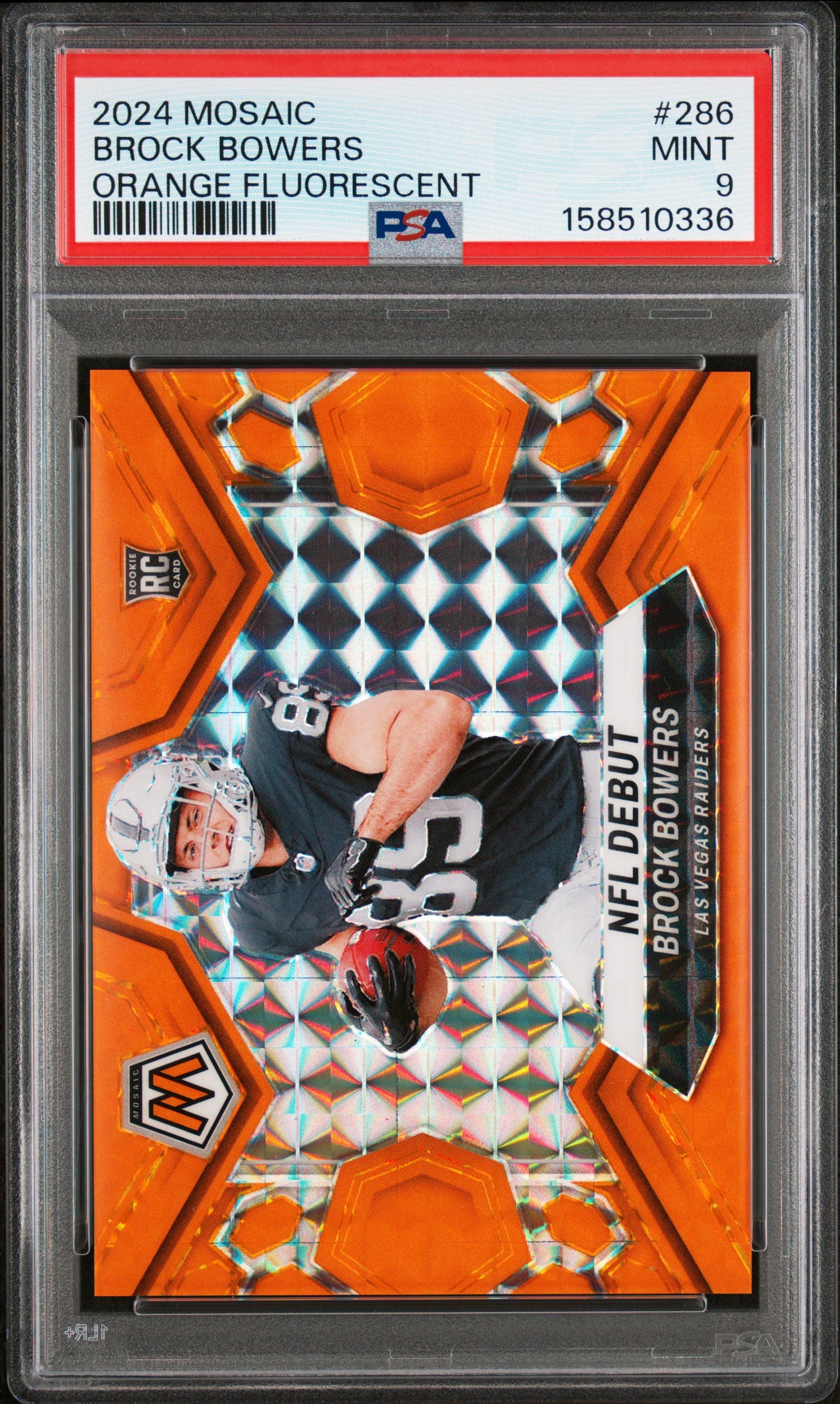 Brock Bowers 2024 Panini Mosaic Rookie #286 Orange Fluorescent #9/25 PSA 9 Mint