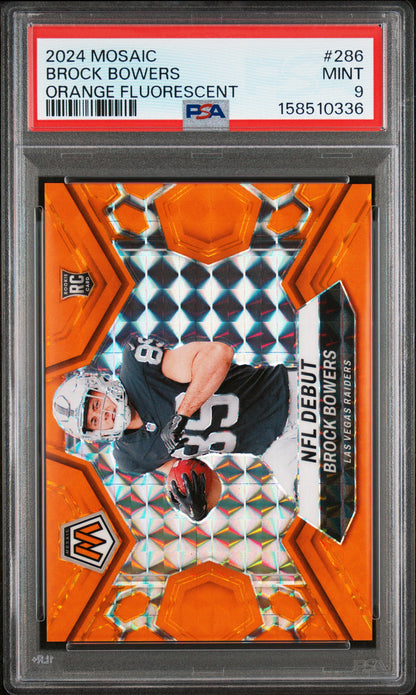 Brock Bowers 2024 Panini Mosaic Rookie #286 Orange Fluorescent #9/25 PSA 9 Mint