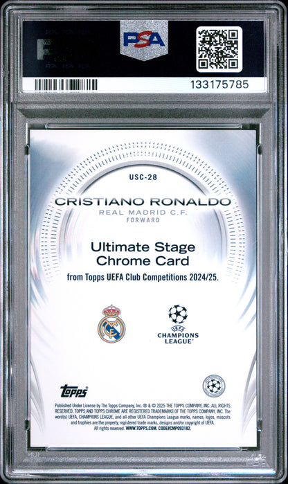 Cristiano Ronaldo 2024 Topps UEFA Club Champions Ultimate Stage Chrome PSA 10 Gem Mint