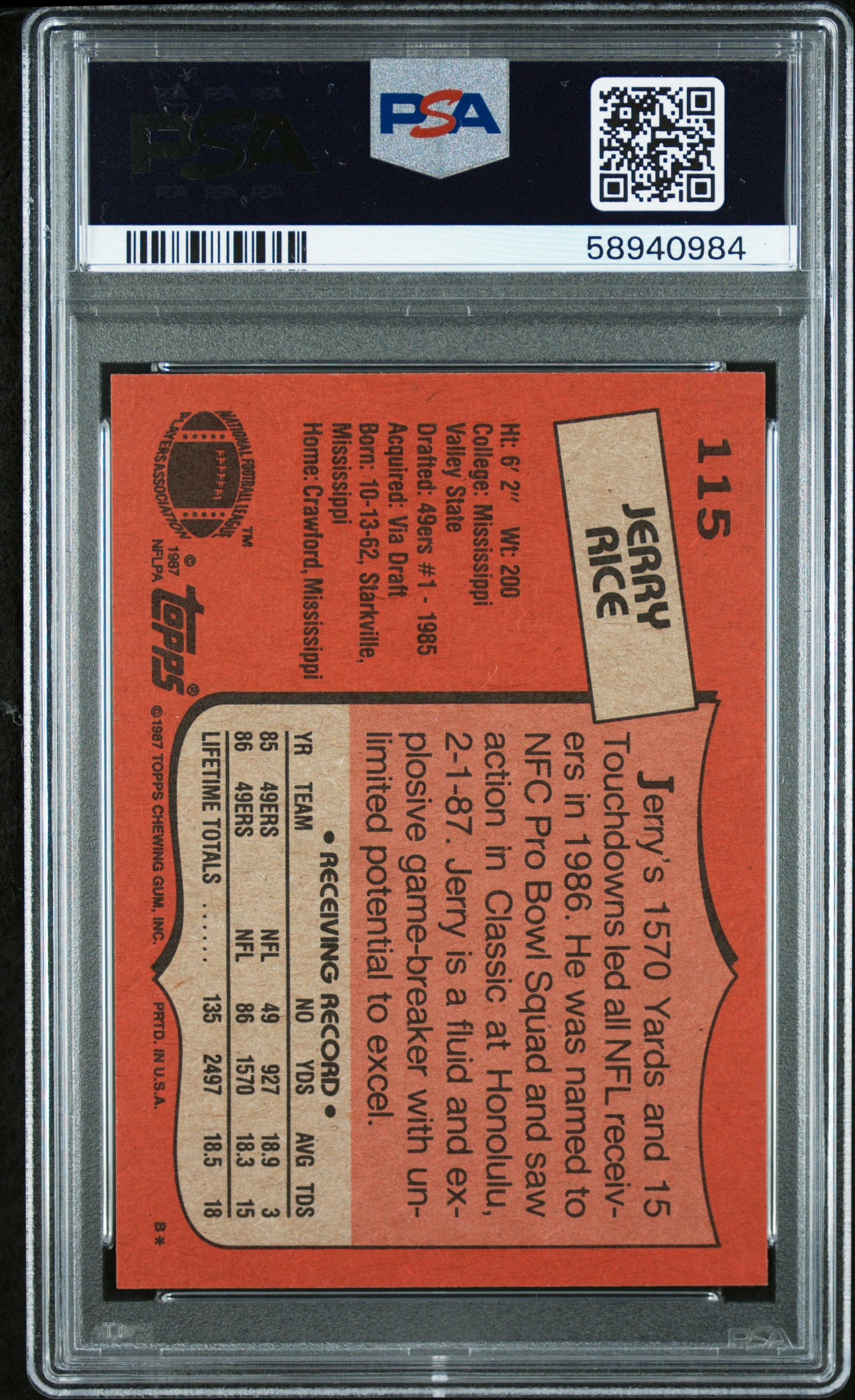 Jerry Rice 1987 Topps #115 PSA 9 Auto 10