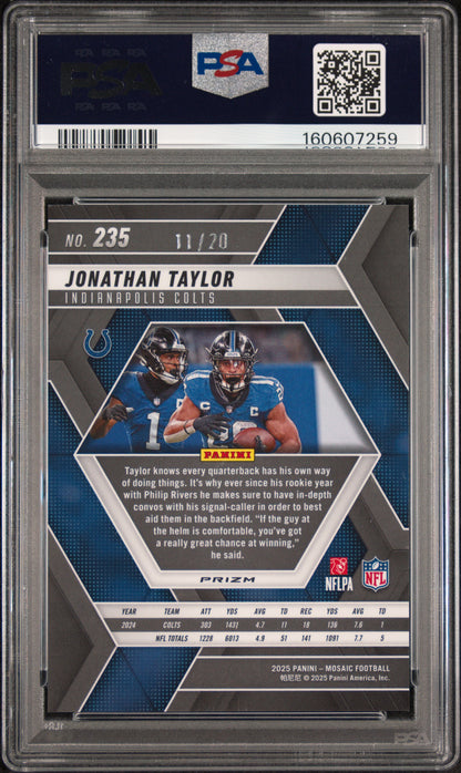 Jonathan Taylor 2025 Panini Mosaic #235 Cherry Blossom Choice #11/20 PSA 9 Mint
