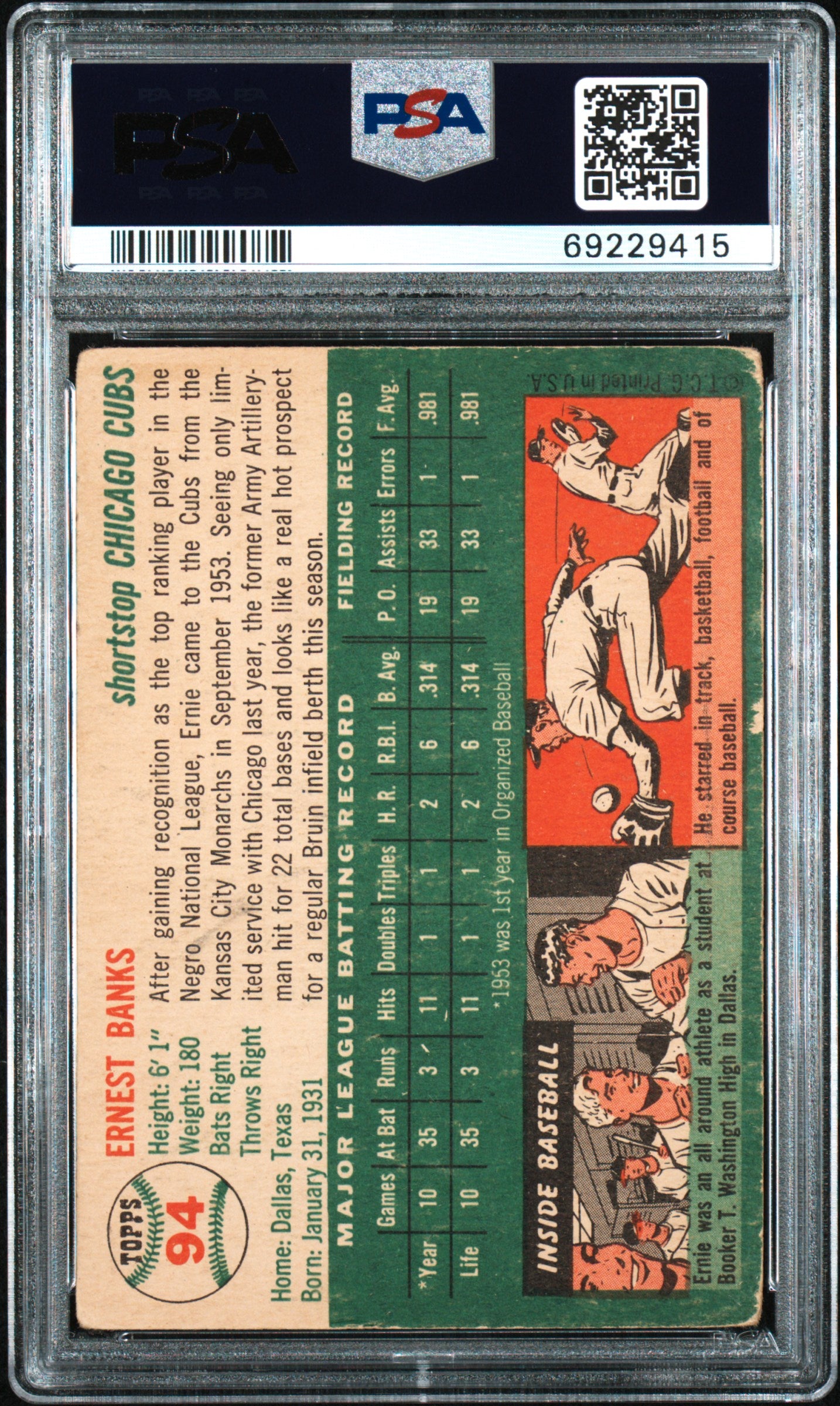 Ernie Banks 1954 Topps #94 PSA 2 Good (MC)