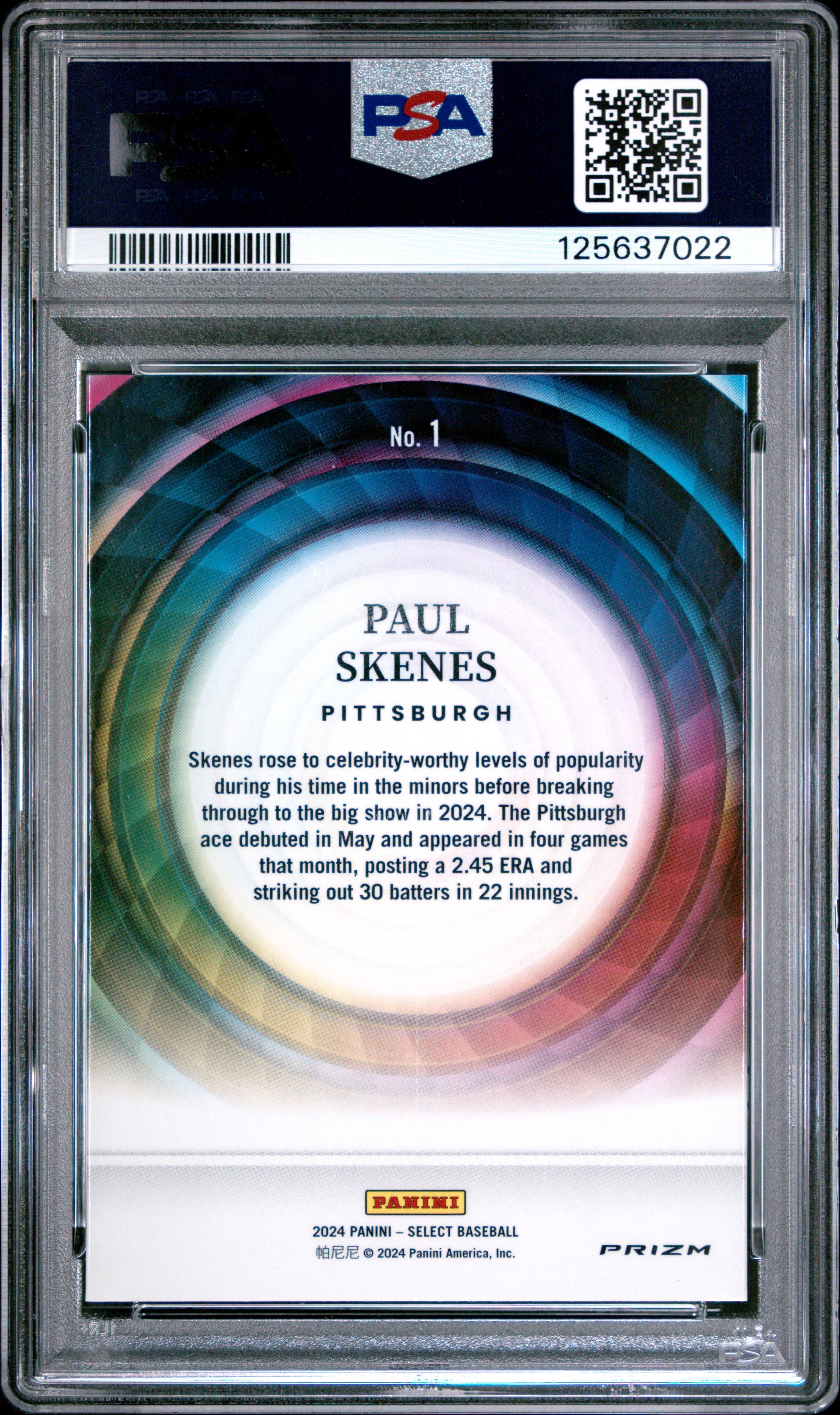 Paul Skenes 2024 Panini Select Color Wheel PSA 9 Mint