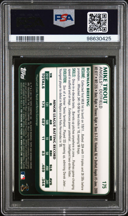 Mike Trout 2011 Bowman Chrome Rookie Refractor #175 PSA 7 Near Mint