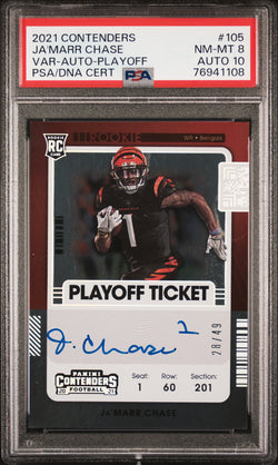 Ja'Marr Chase 2021 Panini Contenders Playoff Auto #28/49 PSA 8 Auto 10