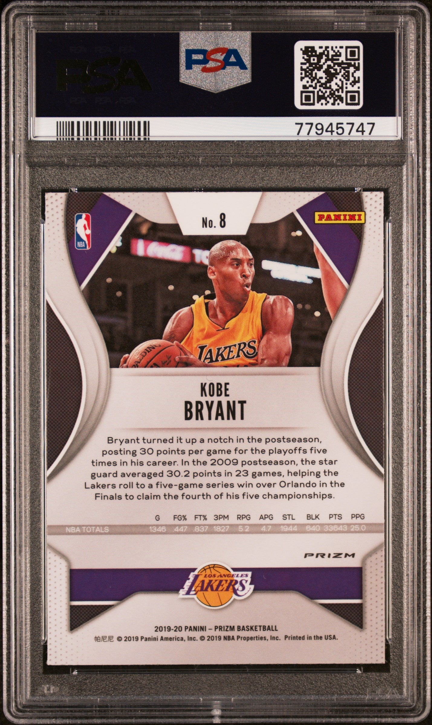 Kobe Bryant 2019 Panini Prizm #8 Fast break Prizm PSA 9 Mint 5747