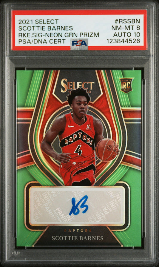 Scottie Barnes 2021 Panini Select Neon Green Rookie Autograph #78/99 PSA 8 Auto 10