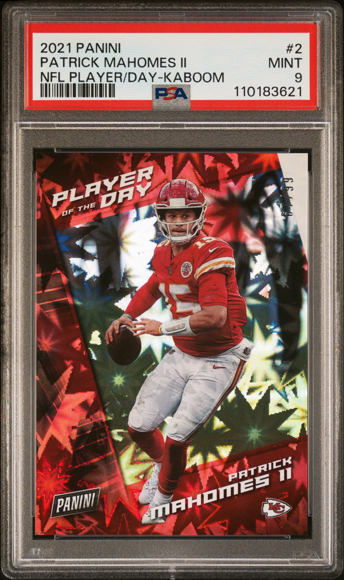 Patrick Mahomes 2021 Panini NFL POD Kaboom #67/99 PSA 9 Mint