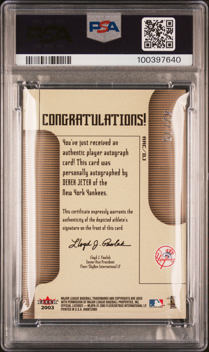 Derek Jeter 2003 Fleer Avant Silver Auto #42/75 PSA 9 Mint