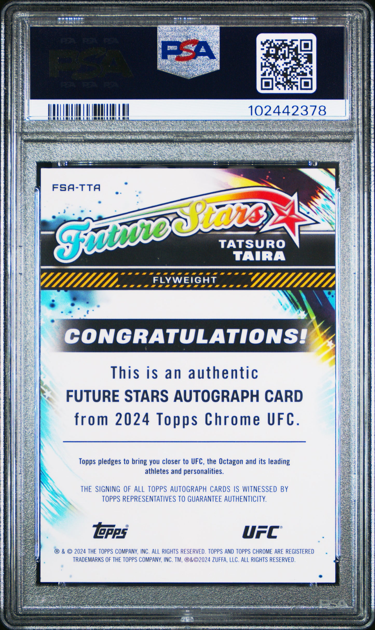 Tatsuro Taira 2024 Topps Chrome UFC Future Stars ORange Refractor Auto #9/25 PSA 10 Gem Mint