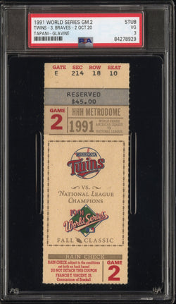 1991 World Series Game 2 Ticket Stub PSA 2 Good