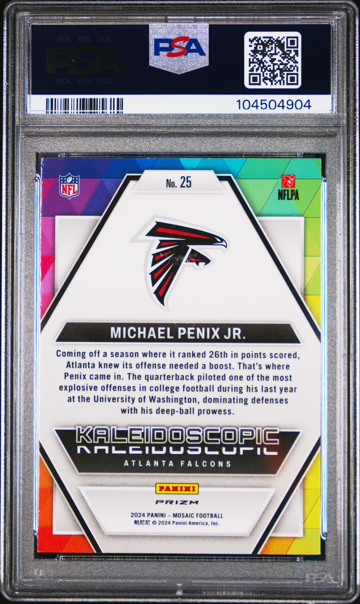 Michael Penix Jr. 2024 Panini Mosaic Kaleidoscopic PSA 10 Gem Mint