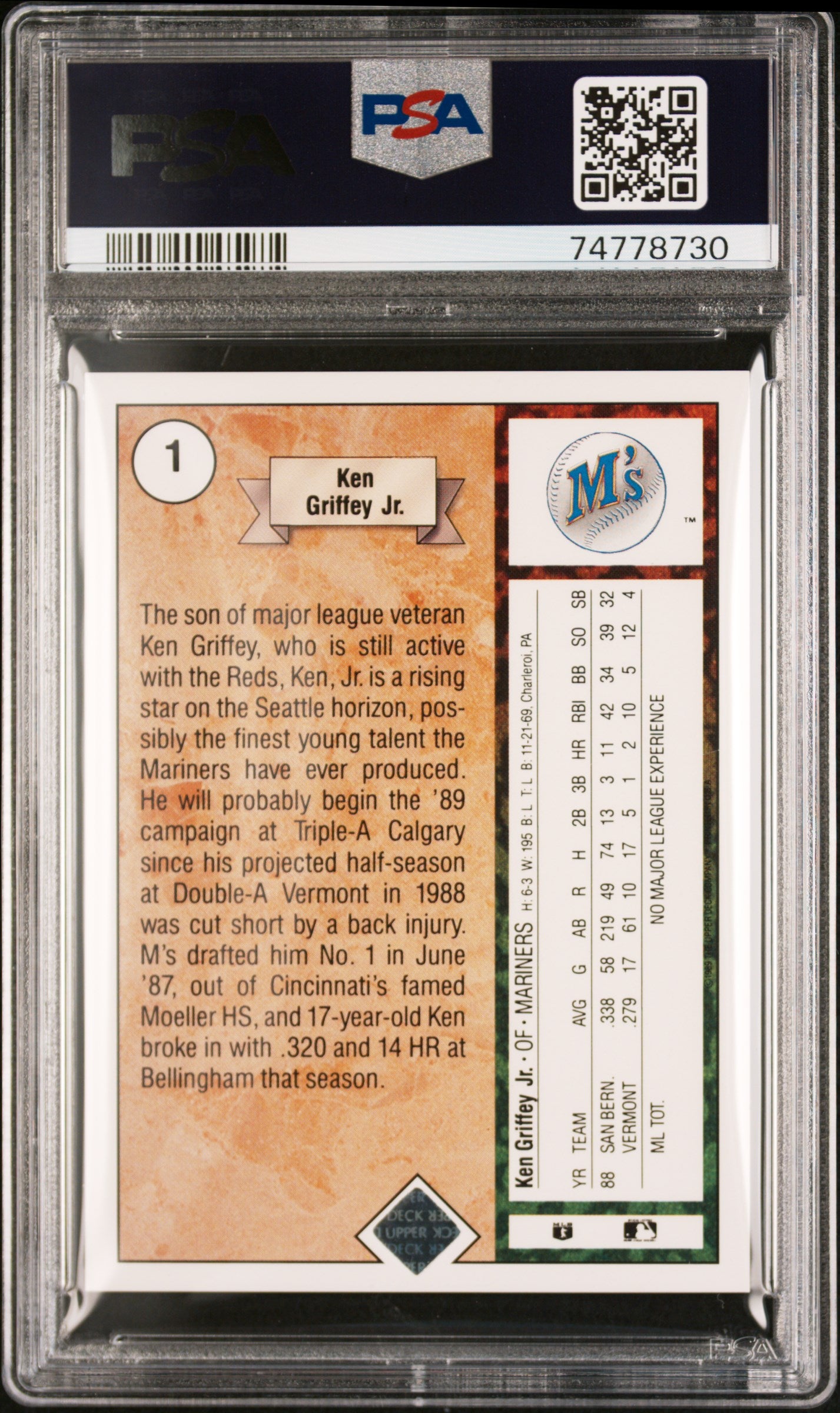 Ken Griffey Jr. 1989 Upper Deck #1 PSA 9 Mint 8730