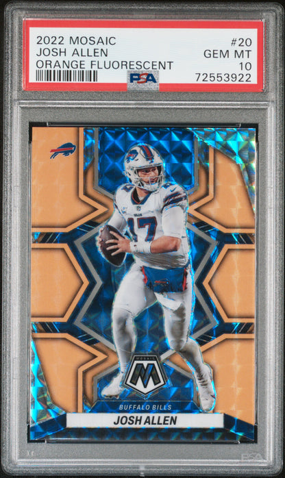 Josh Allen 2022 Panini Mosaic #20 Orange Fluorescent #17/25 Jersey #