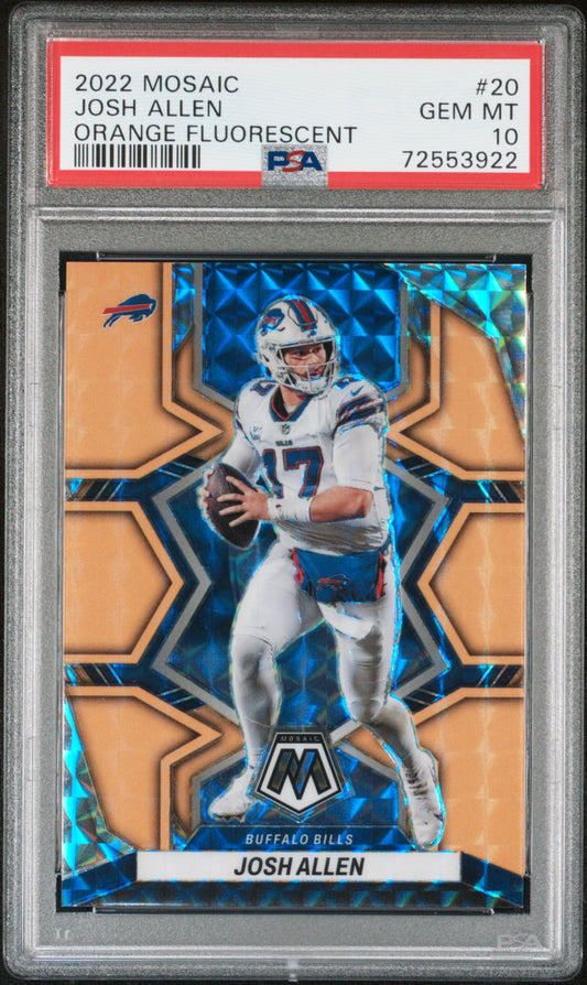Josh Allen 2022 Panini Mosaic #20 Orange Fluorescent #17/25 Jersey #