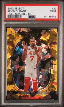 Kevin Durant 2022 Panini Select #37 Gold Cracked Ice #5/10 PSA 9 Mint