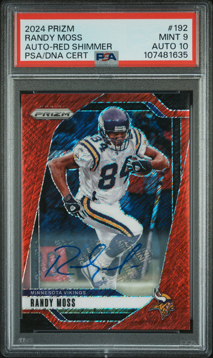 Randy Moss 2024 Panini Prizm Red Shimmer Auto #2/35 PSA 9 Auto 10