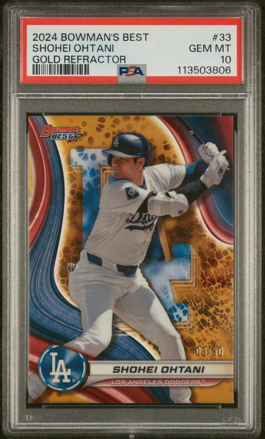 Shohei Ohtani 2024 Bowmans Best #33 Gold REfractor #3/50 PSA 10 Gem Mint