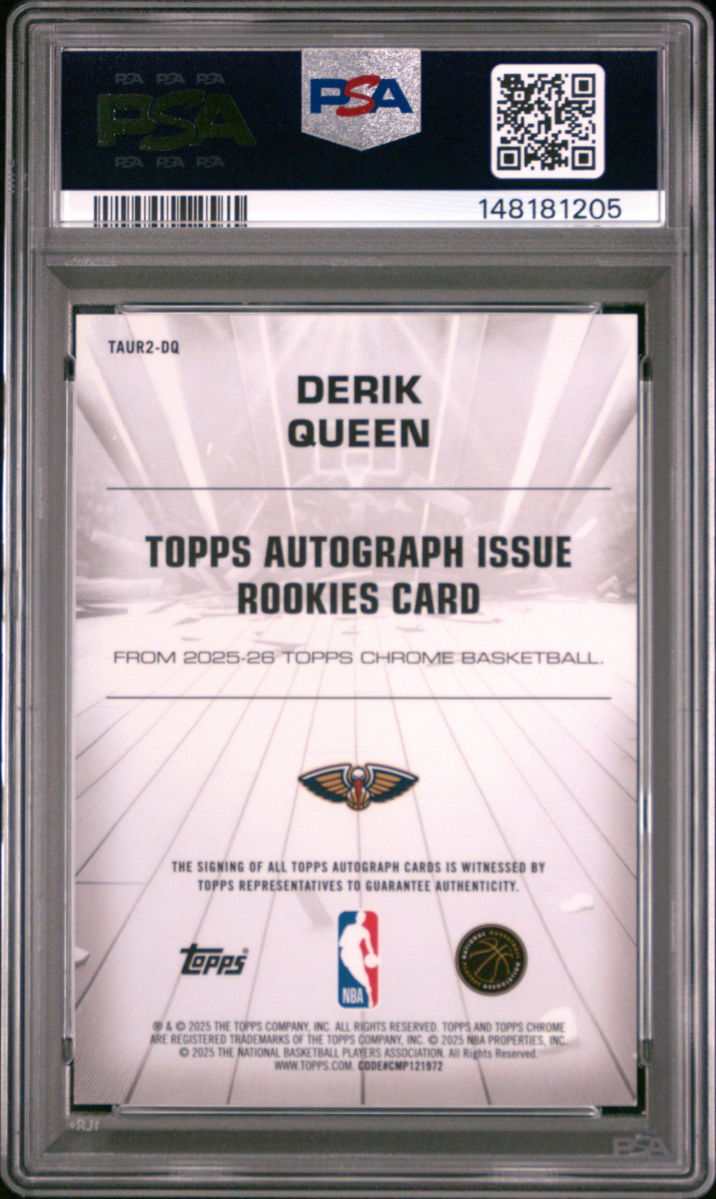 Derik Queen 2025 Topps Chrome Purple Refractor Auto #46/75 PSA 9 Mint