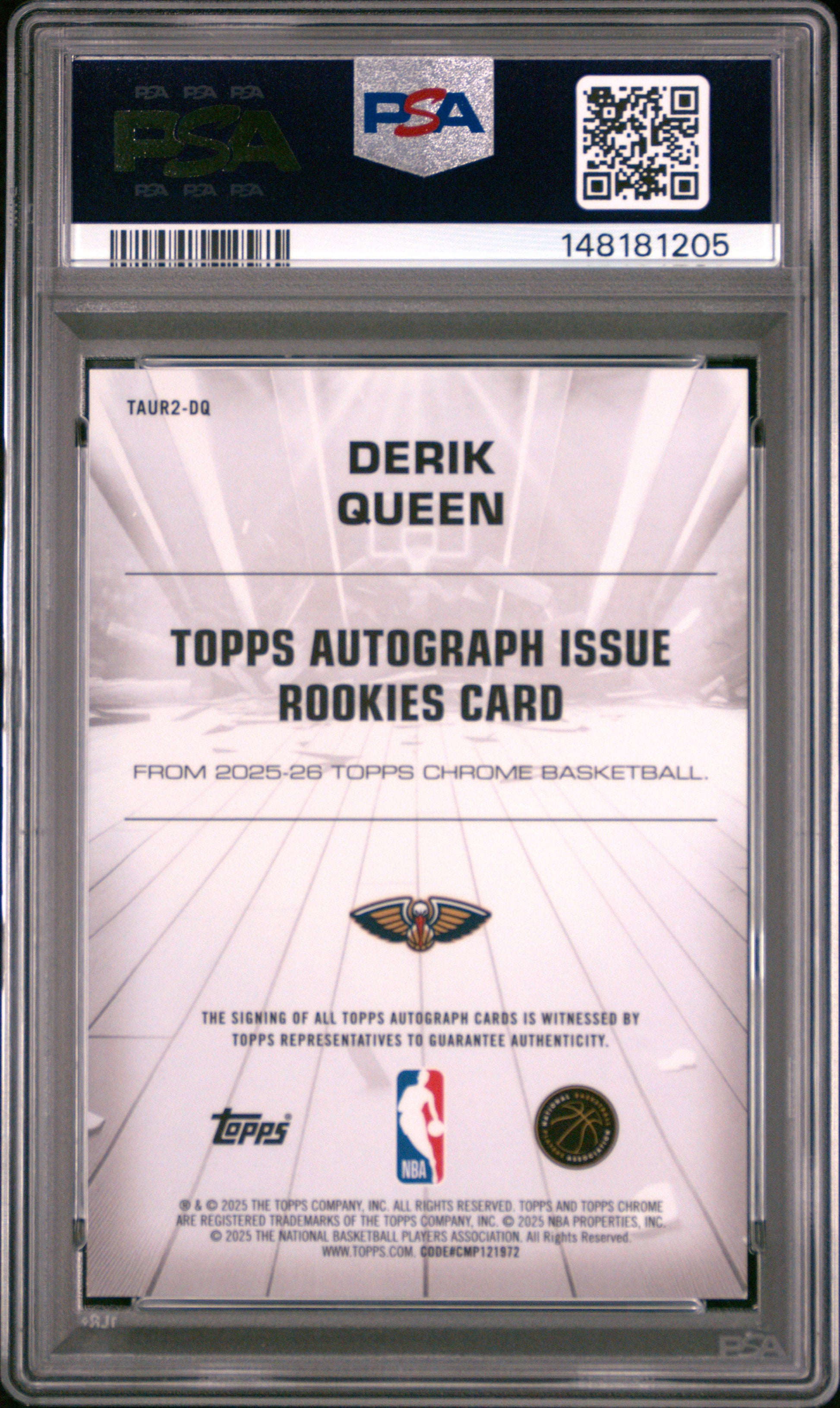 Derik Queen 2025 Topps Chrome Purple Refractor Auto #46/75 PSA 9 Mint