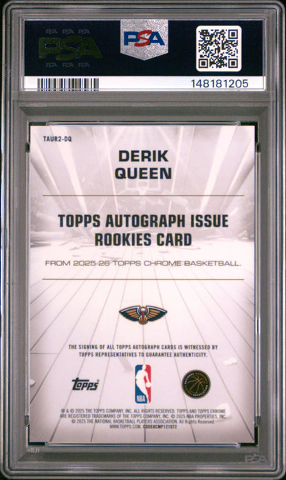 Derik Queen 2025 Topps Chrome Purple Refractor Auto #46/75 PSA 9 Mint