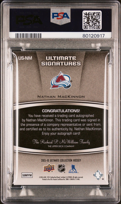 Nathan MacKinnon 2015 Upper Deck Ultimate Collection Signatures PSA 8 Nm-Mint