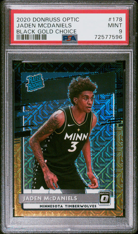 Jaden McDaniels 2020 Donriss Optic #178 Black Gold #8/8 PSA 9 Mint