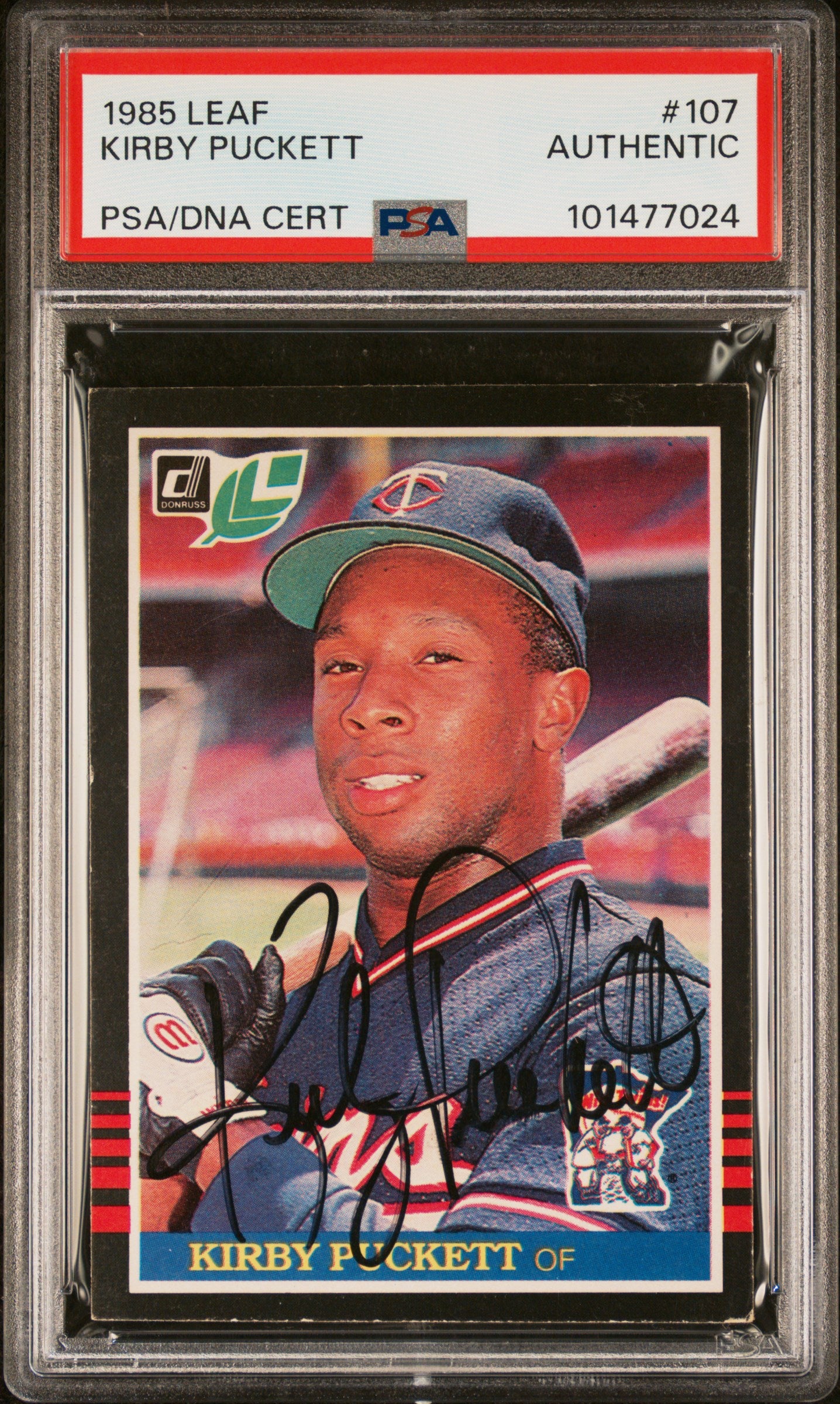 Kirby Puckett 1985 Donruss Leaf RC #107 Autograph PSA Auth