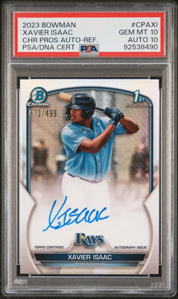 Xavier Isaac 2023 Bowman Chrome Refractor Auto #473/499 PSA 10 Auto 10