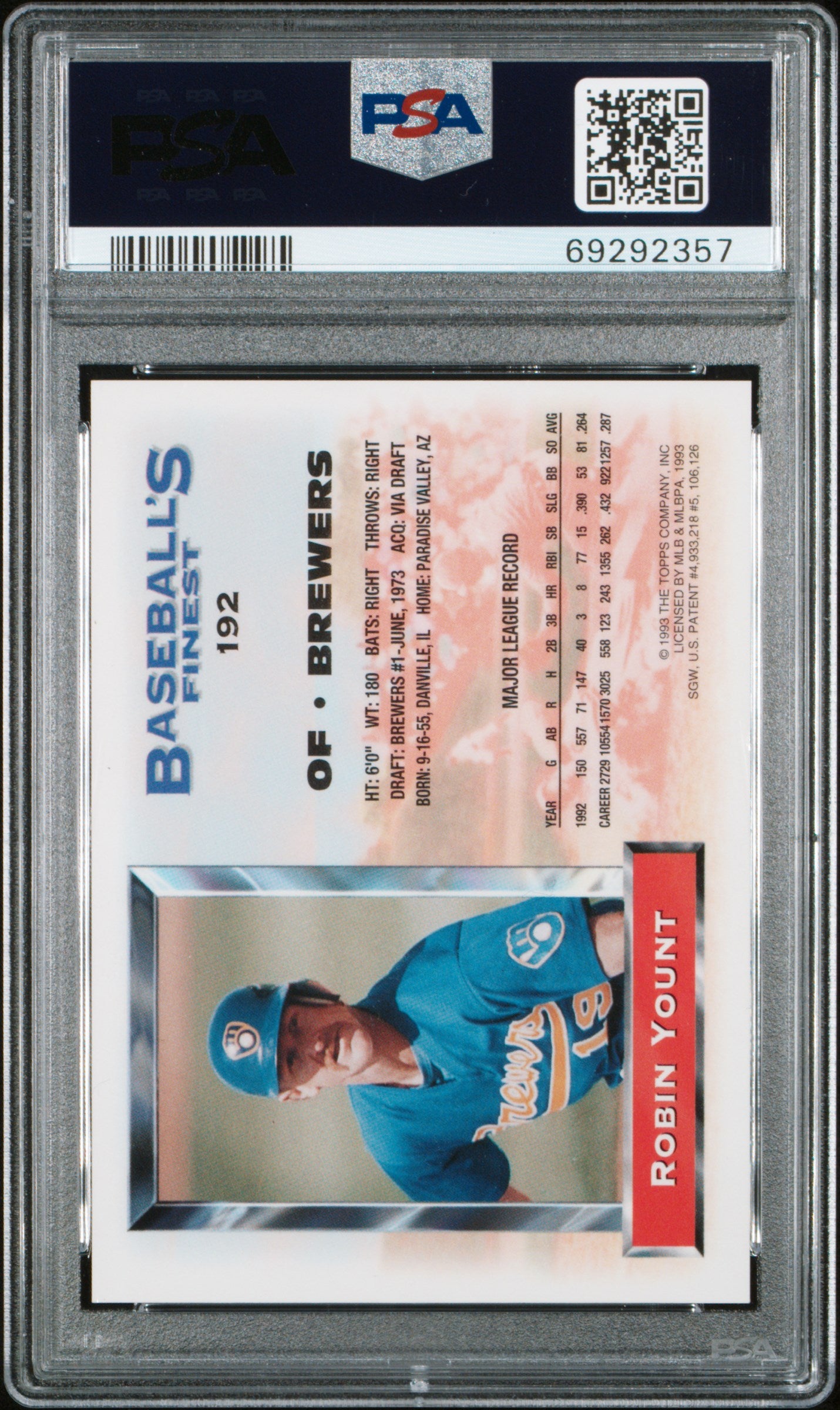 Robin Yount 1993 Topps Finest Refractor #192 PSA 7 Near Mint