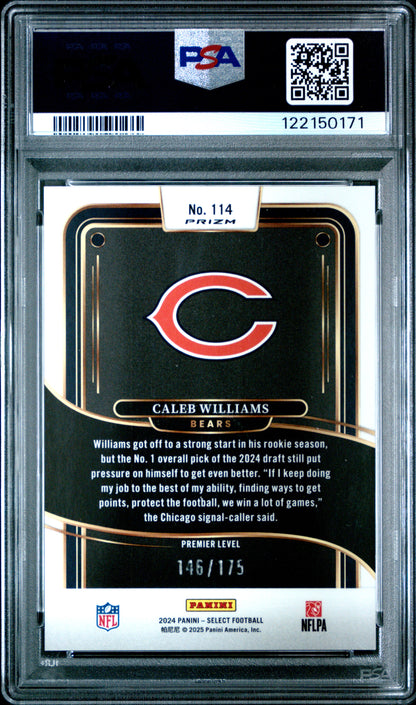 Caleb Williams 2024 Panini Select Rookie #114 Blue Prizm #146/175 PSA 10 Gem Mint