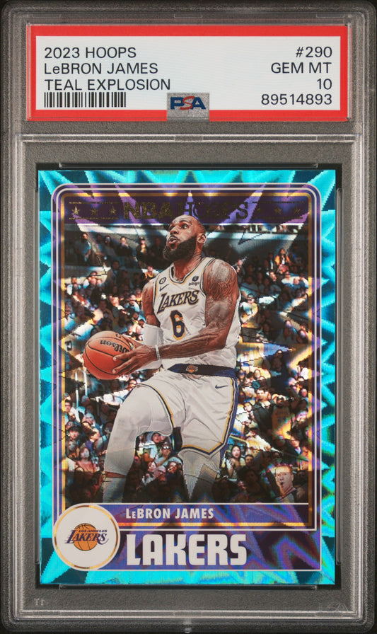 Lebron James 2023 Hoops #290 Teal Explosion PSA 10 Gem Mint