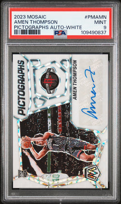 Amen Thompson 2023 Panini Mosaic Pictographs White Auto #1/25 PSA 9 Mint
