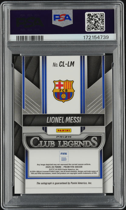 Lionel Messi 2025 Prizm FIFA Club Legends Choice Autograph PSA 9 Mint