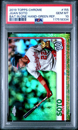Juan Soto 2019 Topps Chrome Bat in one Hand Green Refractor #63/99 PSA 10 Gem Mint