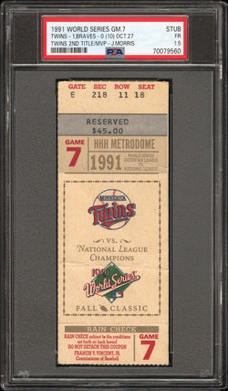 1991 World Series Game 7 Ticket Stub PSA 1.5 Fair