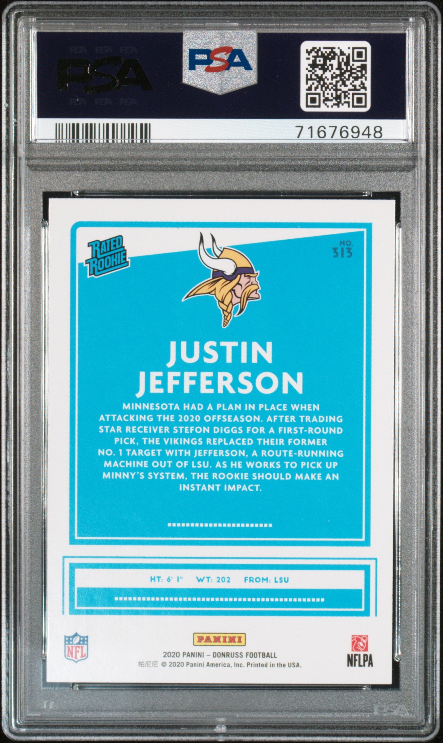 Justin Jefferson 2020 Donruss Rookie #313 Red Press Proof PSA 10 Gem Mint