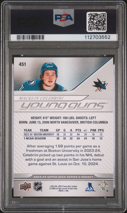 Macklin Celebrini 2024 Upper Deck Rookie #451 PSA 10 Gem Mint 3552