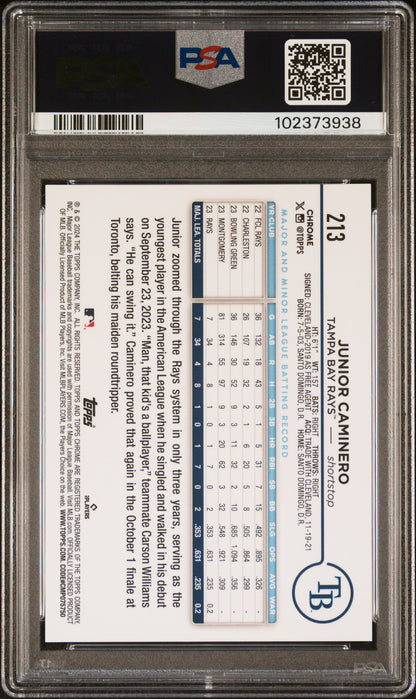 Junior Caminero 2024 Topps Chrome Variation RC #213 PSA 10 Gem Mint