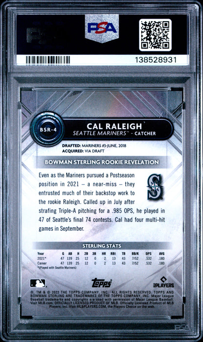 Cal Raleigh 2022 Bowman Sterling Gold Refractor #32/50 PSA 10 Gem Mint