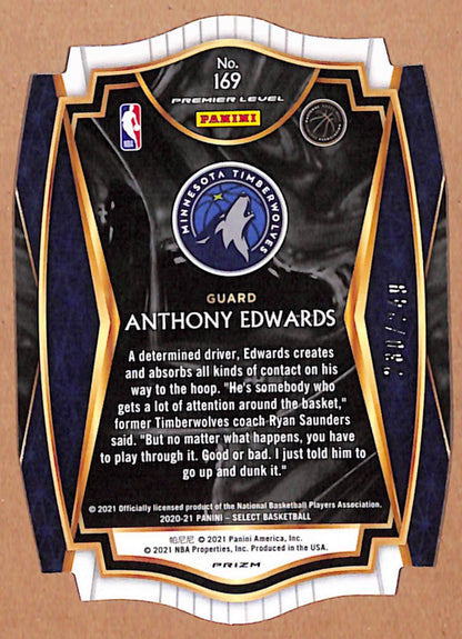 Anthony Edwards 2020 Panini Select #169 Blue Prizm Die-Cut Rookie #230/249