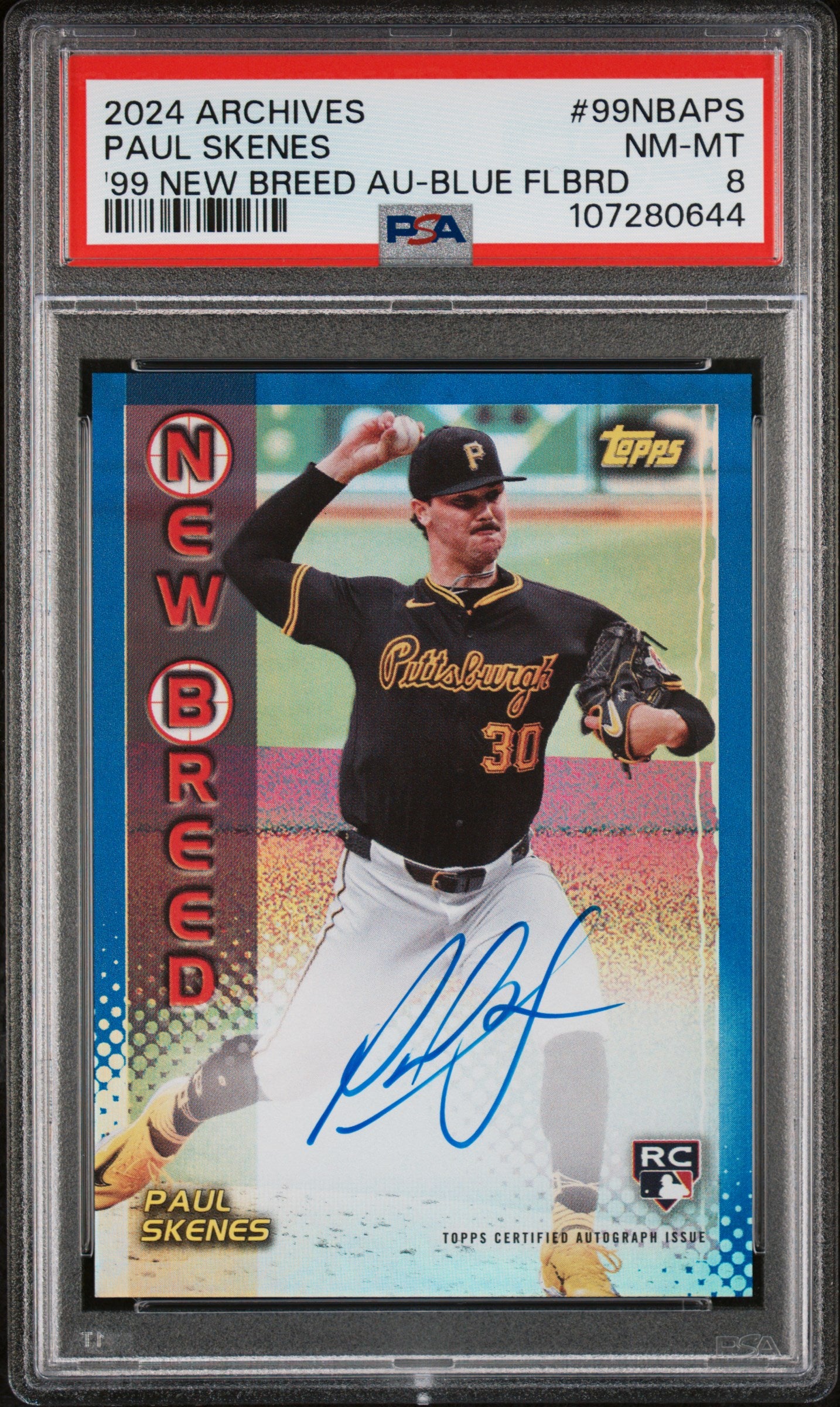 Paul Skenes 2024 Topps Archives New Breed Blue Auto #1/25 PSA 8 Nm-Mint